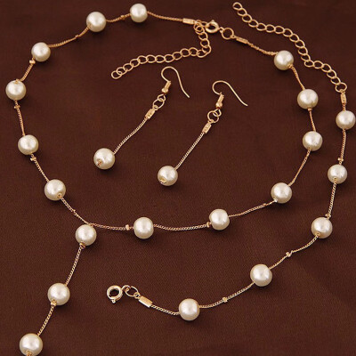 

Imitation Pearl Jewelry Sets Women Necklace Bracelet Earrings Engagement Jewelery Bridal Wedding Accessories