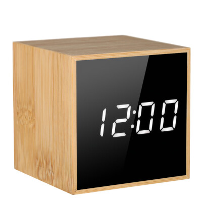 

Mini Wooden LED Digital Alarm Clock USB & Battery Operated Voice Control Clock with Date Time Temperature Display Adjustable