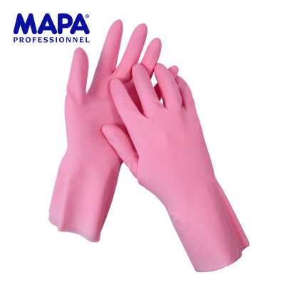 

MAPA dishwashing laundry rubber gloves durable waterproof ultra-thin flocking latex gloves VITAL115 rubber gloves kitchen household gloves pink 1 pay 9 yards