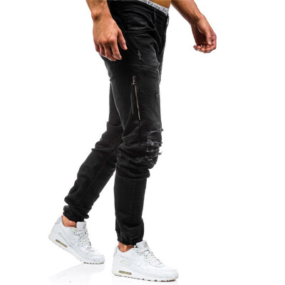 

AOWOFS New Mens Shredded Jeans Slim Cotton trousers 6012