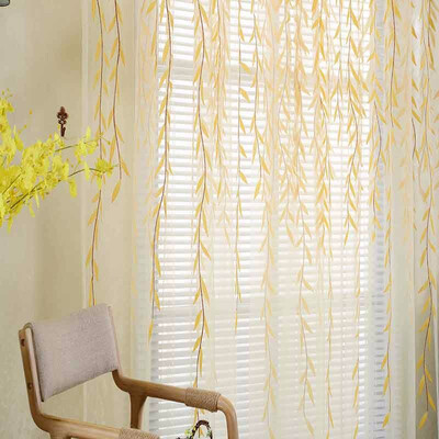 

Cute Willow leaf Tulle Curtains Blinds Voile Pastoral Style Willow Floral Window Decorative cortinas for bedroom Living Room