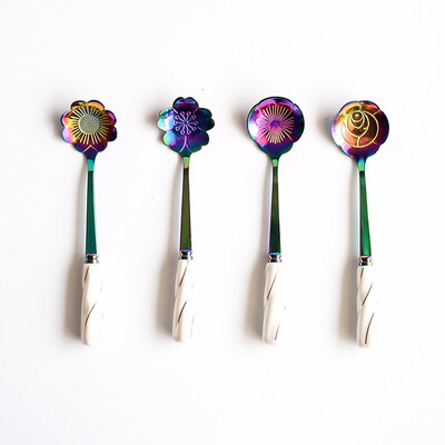 

STRUST 4pc set stainless steel porcelain Creative Flower coffee spoon set tea spoon set stirring spoon set