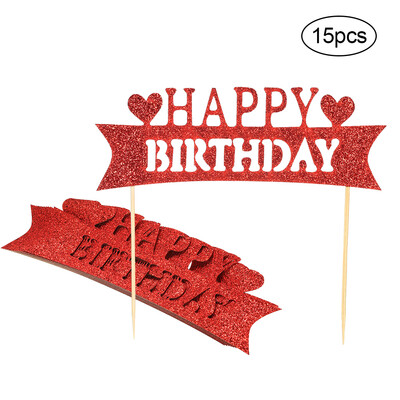 

15pcs Glitter Paper Happy Birthday Cake Topper Birthday Party Celebration Cupcake Dessert Decoration Supplies--Mix Colors