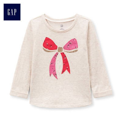 

GAP flagship store female&child fun pattern long sleeve round neck T-shirt 356319 fresh bean sand green 3YRS