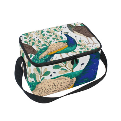 

ALAZA Insulated Lunch Box Peacock Berries And Leaves Lunch Bag for Men Women Portable Tote Bag Cooler Bag