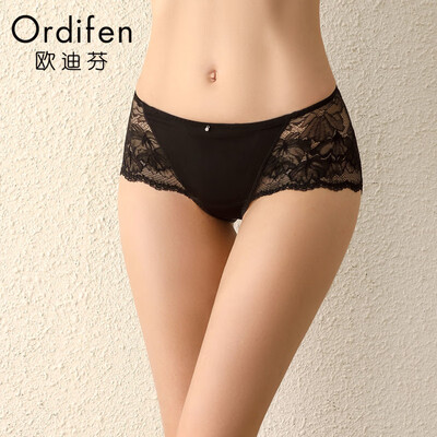 

Ou Difen underwear bra 2019 new ladies sexy lace low waist comfortable seamless boxer briefs XP9602 black L
