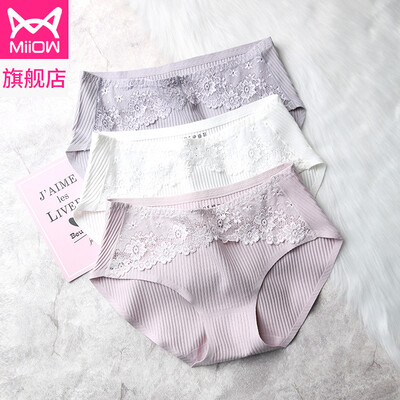 

Cat man modal lace sexy seamless ladies underwear mid-waist sweet cute girl student shorts briefs light gray white gray purple XXL