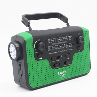 

Portable AM FM Radio LED Light Flashlight Bluetooth Speaker Mobile Phone Bank Solar Hand Power Generation TF Card USB MP3 Player