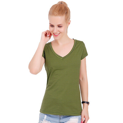 

Fashion new style cotton tshirt women summer V-neck cool t shirt female short sleeve tops small striped Lady casual t-shirt