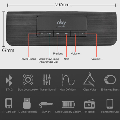 

nby NBY5540 Bluetooth Speakers Wireless Sound Box Dual 5W Loudspeaker Support FM Radio TF Card AUX IN U Disk Music Play Built-in M