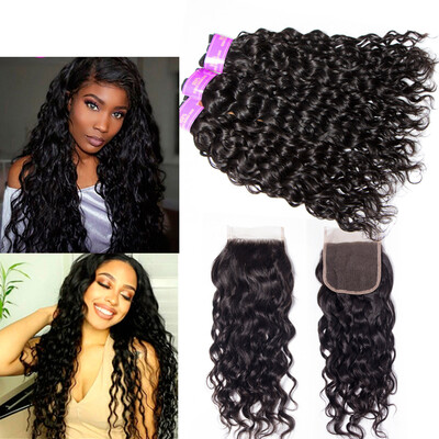 

Female Hair Water Wave Bundles With Closure Brazilian Hair Weave Bundles With Closure Remy Human Hair 3 Bundles With Closure