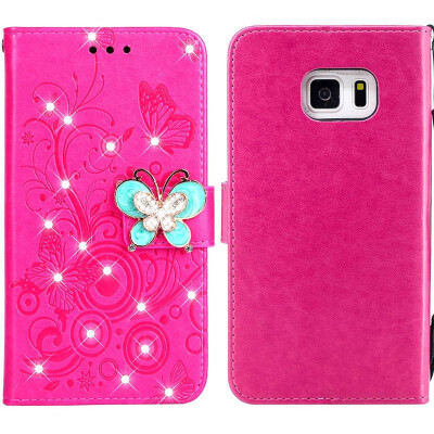 

MOONCASE Samsung Galaxy S7 Butterfly Rhinestone Embossed Leather Case - Red