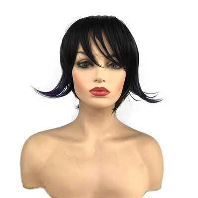 

StrongBeauty Short Straight Black Purple Color Mixed Synthetic Wigs