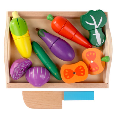 

9Pcs Cutting Fruit & Vegetables Set Wooden Magnetic Play Pretend Kitchen Food Toy Educational Playset with Cutting board Desert Se