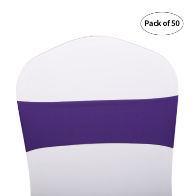 

50pcs Wedding Chair Sashes Bows Elastic Spandex Chair Sash Covers Bands Wedding Banquet Reception Supplies Decorations--Dark Purpl