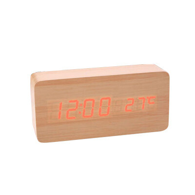 

Wooden Sound Control LED Alarm Clock Electronic Digital Temperature Display LED Table Clock Desk Calendar