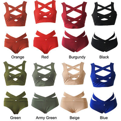 

Sexy Women Bikini Set Swimsuit Cut Out Deep V-Neck High Waist Bandage Two Piece Swimwear Bathing Suit