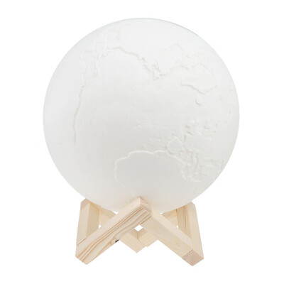 

UpperX 3D Light Print Led Earth Lamp 2 Color Change Night Light Touch Switch with Magnetic Support Wood bracket Rechargeable Usb