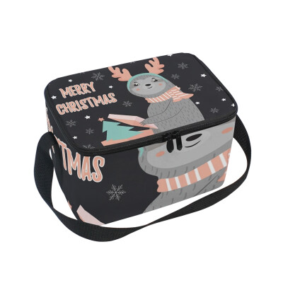 

ALAZA Lunch Box Insulated Lunch Bag Large Cooler Christmas Card With Funny Sloth Tote Bag