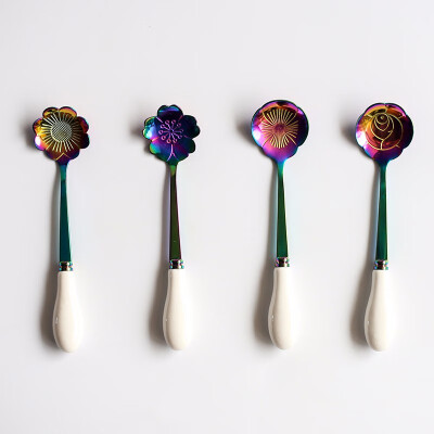 

STRUST 4pc set stainless steel porcelain Creative Flower coffee spoon set mini spoon set stirring spoon set