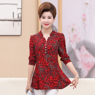 

Yu Zhaolin 2019 new middle-aged womens long-sleeved T-shirt mother loaded spring&autumn clothes shirt bottoming shirt YWMM191342 red 2XL