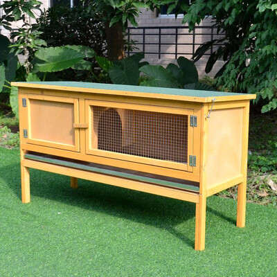 

Large Elevated Indoor Outdoor Wooden Rabbit Hutch w Hinged Asphalt Roof