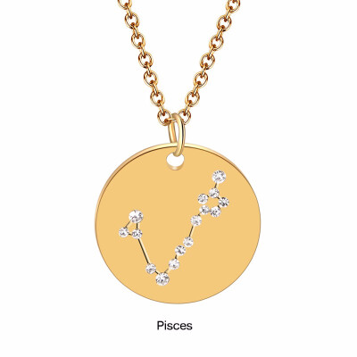 

Fashion Constellation Necklace Stainless steel zodiac round disc necklace