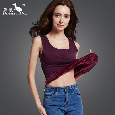 

Kangaroo ladies warm vest de velvet round neck warm vest thermal underwear top dark purple XXL