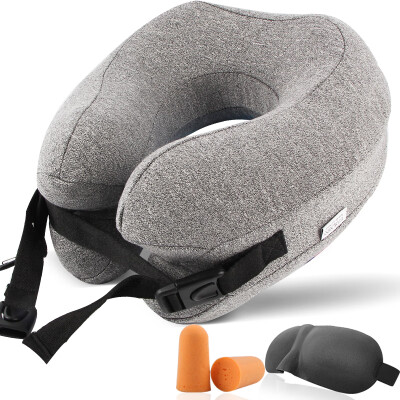 

Swirling creative memory cotton U-shaped pillow neck pillow outdoor portable storage care cervical spine nap pillow with eye mask earplugs light gray