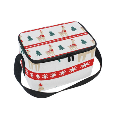 

ALAZA Lunch Box Insulated Lunch Bag Large Cooler Christmas Tree And Cute Lama Tote Bag