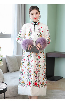 

Button buckle down cotton womens long retro national style Chinese womens clothing 90295