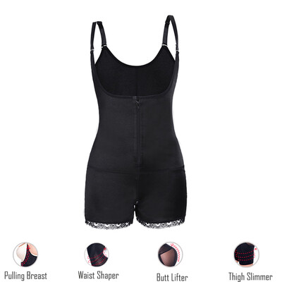 

SLIMBELLE Women Seamless Firm Body Shaper Open Bust Tummy Control Slimmer Adjustable Straps Latex Bodysuit with Zipper