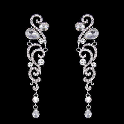 

"8 Colors Luxury Crystal Wedding Earrings for Bridesmaid Silver Long Earrings for Women Bridal Fashion Jewelry "