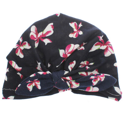 

Cute Fashion Flower Printed Bowknot Pullover Hat for Child Floral Bohemian Soft Hat Infant Beanie Newborn Cap for Baby Girls