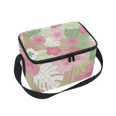 

ALAZA Lunch Box Insulated Lunch Bag Large Cooler Tote Bag Pink Flowers Leaves for Men Women Girls Boys