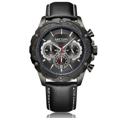 

MEGIR Chronograph Sport Watch Men Clock Quartz Leather Strap Wristwatch