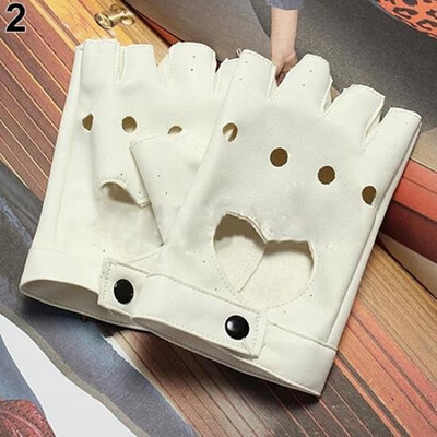 

Pair of gloves women driving biker fingerless mittens dance heart hollow punk motorcycle gloves