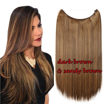 

Miracle Invisible Hidden Wire Hair Extensions 20" Long Ombre Hairpieces Wavy Curly Heat Resistant Synthetic Fiber Translucent