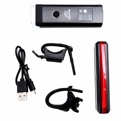 

USB Rechargeable Bike Light Set of Intelligent Sensor Headlight&Red Taillight Waterproof Warning Lights for Outdoor Cycling