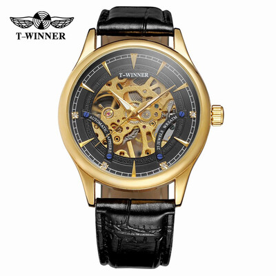 

WINNER A708 Men Watch Semi-Automatic Mechanical Watch Time Display Fashion Casual Leather Strap Luminous Hands Male Wristwatch Rel