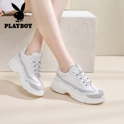 

Playboy PLAYBOY fashion wild casual womens shoes thick-soled lace splicing heightening shoes simple casual sports shoes female 0950 white 36