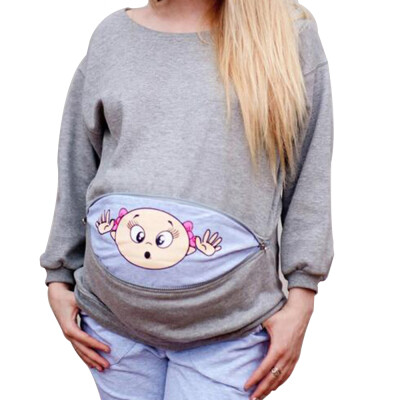 

Maternity Sweatshirt Long Sleeve Funny Print Zipper Pregnancy Mom Tops Sweater Hoodie Grey 5XL