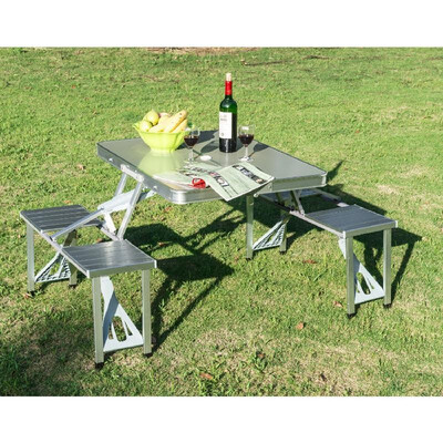 

Outdoor Aluminum Portable Folding Picnic Table w 4 Seats