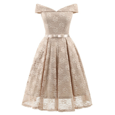 

Free Shipping Short Women Lace Dresses Sexy Boat Neck Female Party Prom A-line Dress