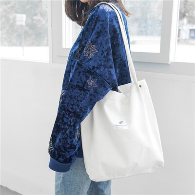 

Womens Girls High Capacity Foldable Corduroy Tote Bags Ladies Casual Shoulder Bag Students Reusable Durable Shopping Beach Bag