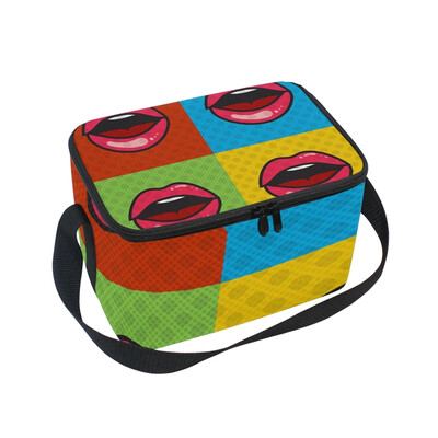 

ALAZA Insulated Lunch Box Lips Pattern Lunch Bag for Men Women Portable Tote Bag Cooler Bag