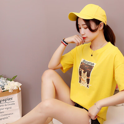 

JOY OF JOY Jingdong Womens 2019 Summer New Korean Half Sleeve T-Shirt Loose Casual Short Sleeve T-Shirt Womens Tide JWTD191858 Yellow XL