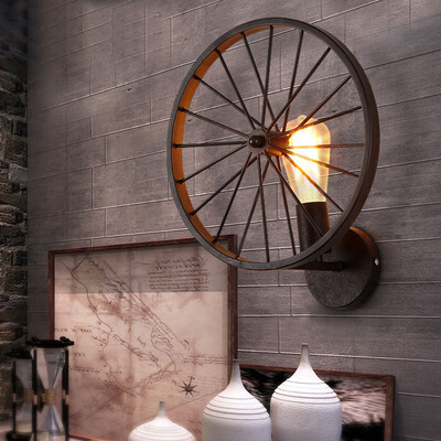 

Vintage Wheel Wall lamp Industrial Style Restaurant Cafe Aisle Corridor LED Creative Personality Hallway Lighting Romantic Warm