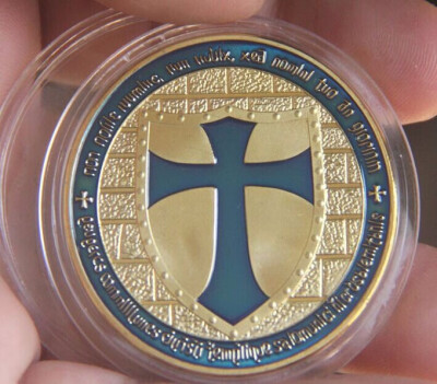 

GOLD PLATED BLUE Templar Coins MEDAL EU UK FRANCE