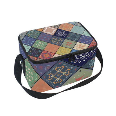 

ALAZA Lunch Box Retro Square Pattern Insulated Lunch Bag Large Cooler Tote Bagfor Men Women